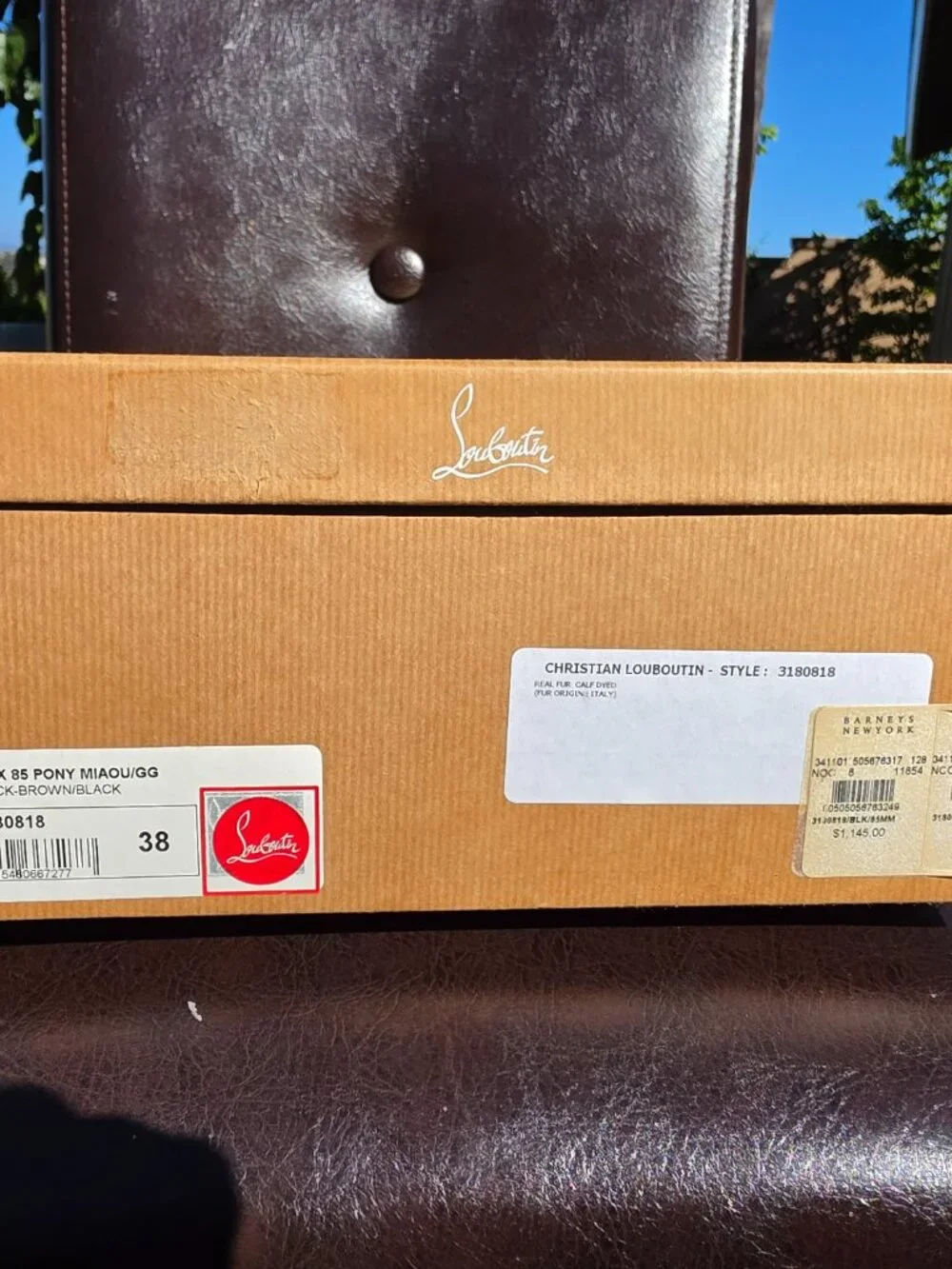 LOUBOUTIN Moulamax 85 Pony Miaou Leopard Calf Hair Booties 38 Red Sole w/ Box